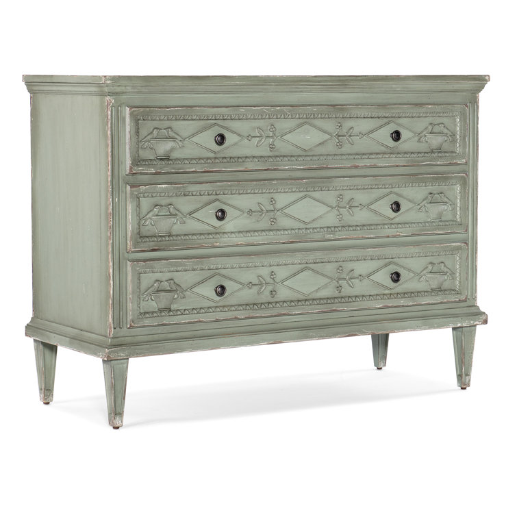 Verdigris Green 46" Maple Veneer 3-Drawer Accent Chest