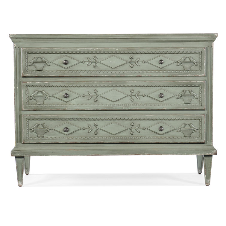 Verdigris Green 46" Maple Veneer 3-Drawer Accent Chest
