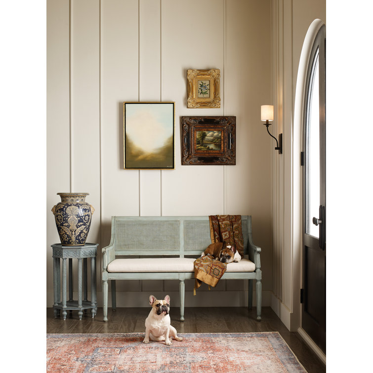 Charleston Oyster and Blue Wood Cane Bench