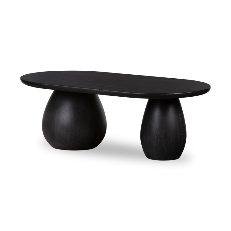 Black Wash Oval Solid Ash Wood Coffee Table