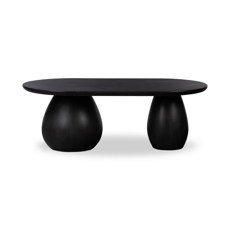 Black Wash Oval Solid Ash Wood Coffee Table