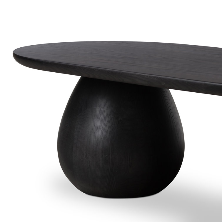 Black Wash Oval Solid Ash Wood Coffee Table