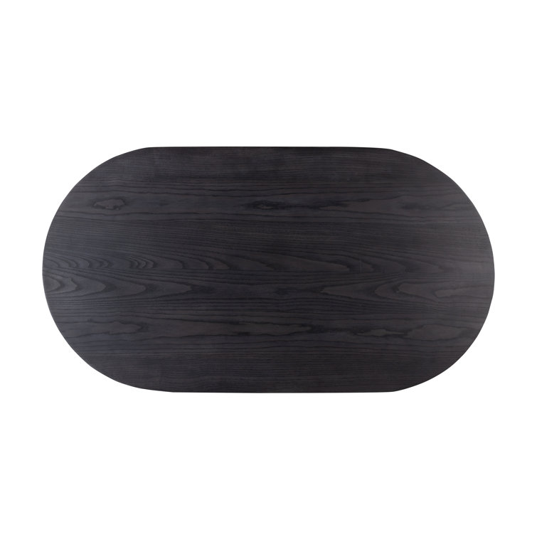 Black Wash Oval Solid Ash Wood Coffee Table