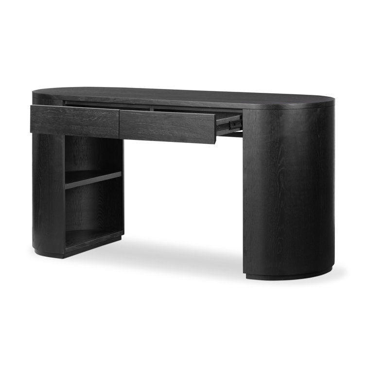 Ebony Oak Veneer Adjustable Height Writing Desk with Drawer