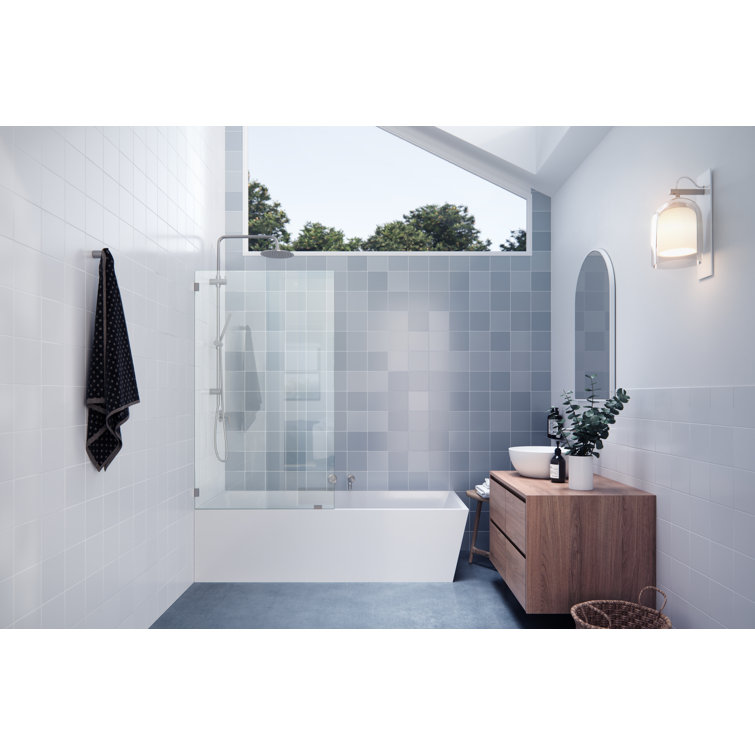 Brushed Nickel Frameless Fixed Glass Bathtub Shower Panel