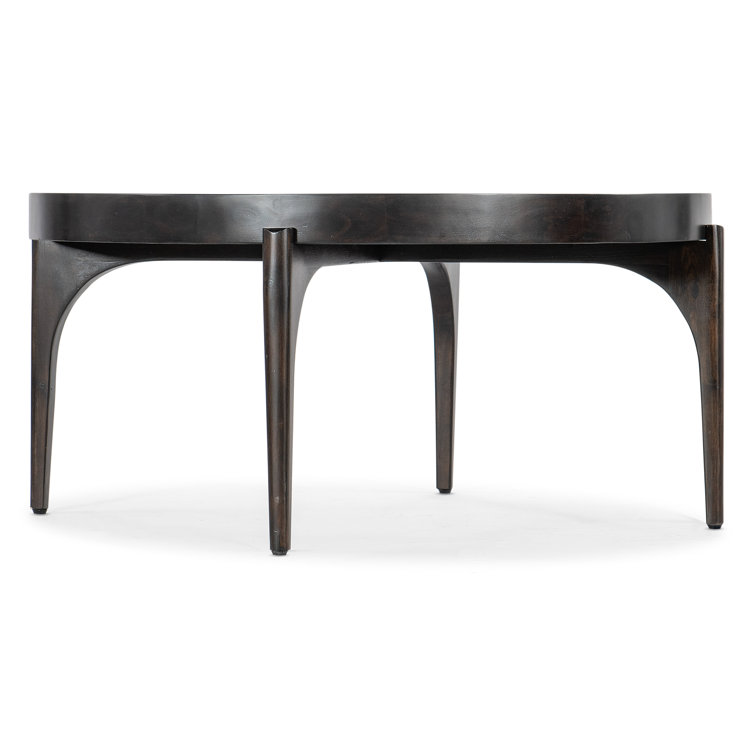 Black Acacia Wood Round Coffee Table with Storage