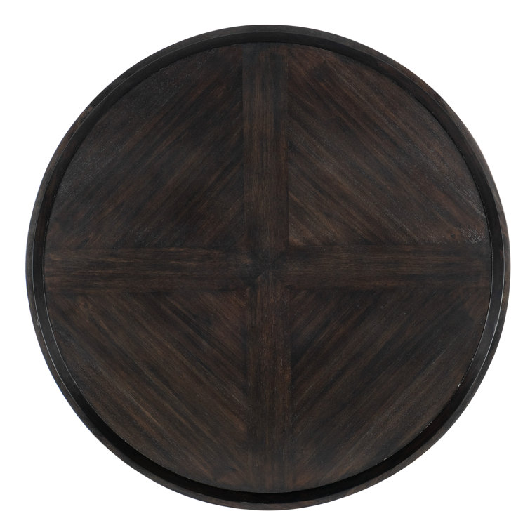 Black Acacia Wood Round Coffee Table with Storage