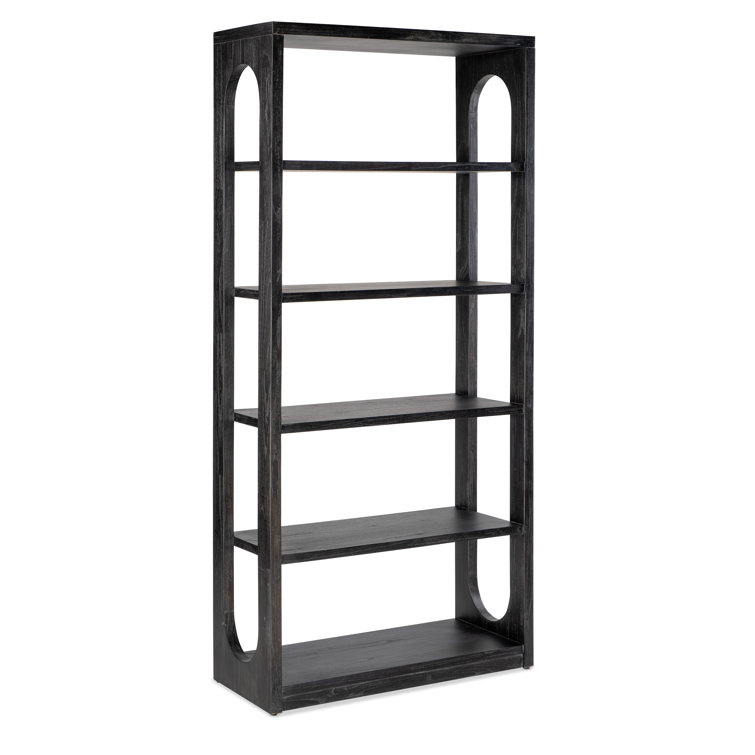 Black Wood Transitional Etagere Bookcase with 4 Shelves