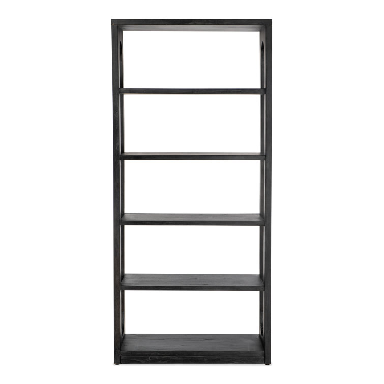 Black Wood Transitional Etagere Bookcase with 4 Shelves