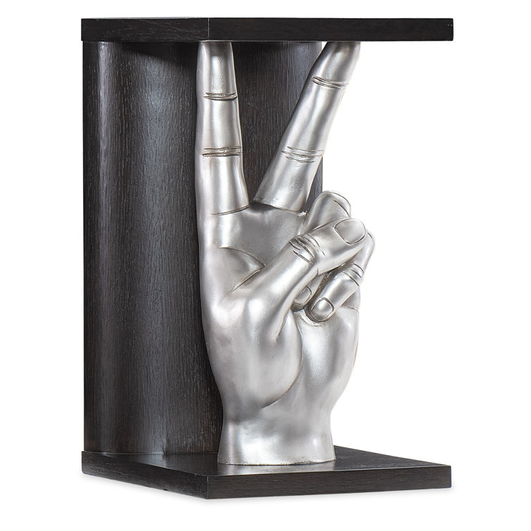 Black and Silver Peace Hand Accent Table