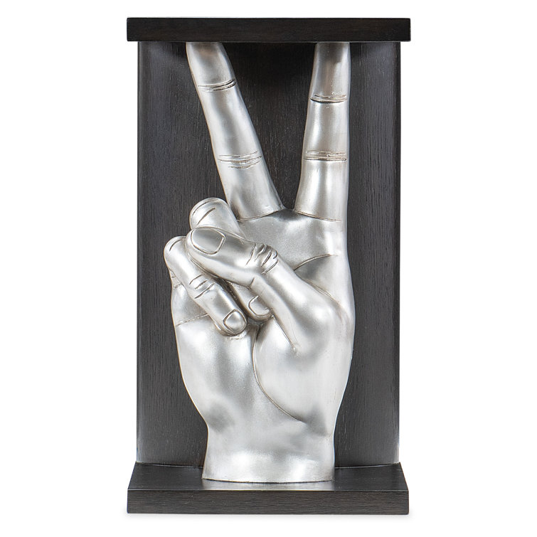 Black and Silver Peace Hand Accent Table