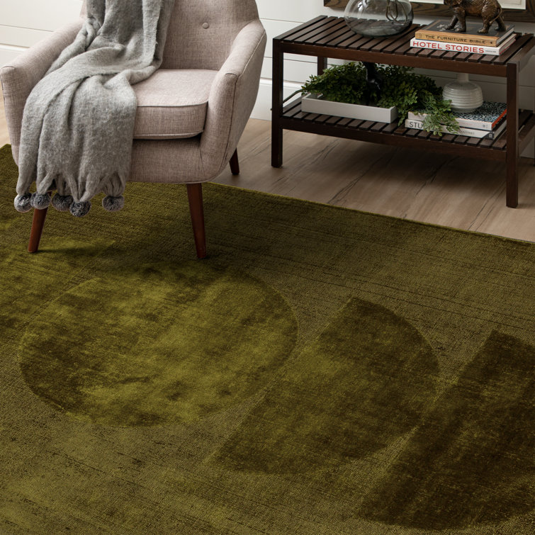 Luna Moss Green Geometric Wool and Viscose Area Rug
