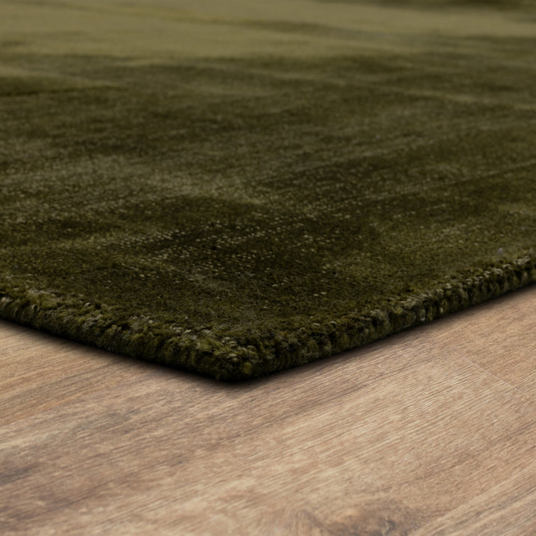 Luna Moss Green Geometric Wool and Viscose Area Rug