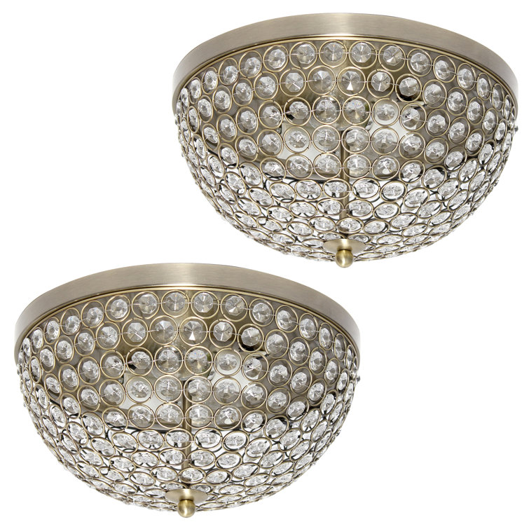 Antique Brass Crystal Dome Flush Mount Ceiling Light Set