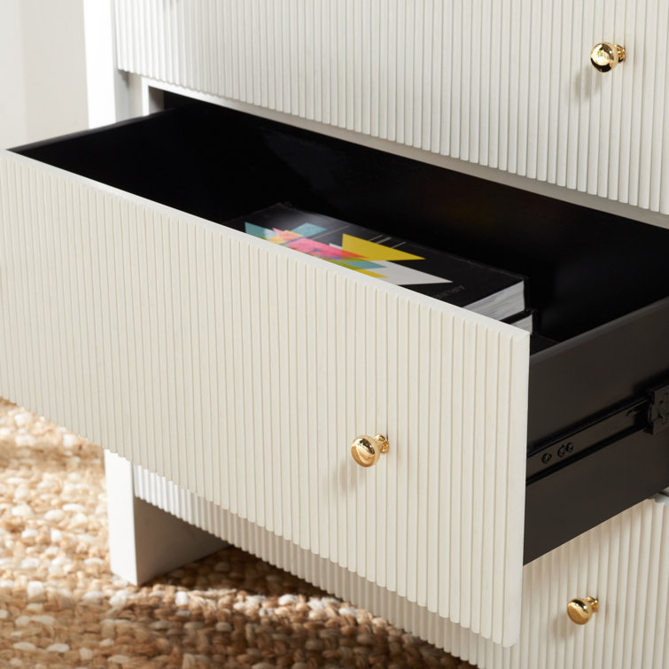 White and Gold 6-Drawer Double Dresser with Dovetail Drawer