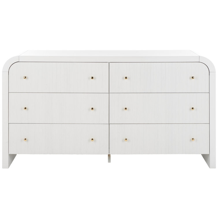 White and Gold 6-Drawer Double Dresser with Dovetail Drawer