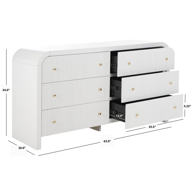 White and Gold 6-Drawer Double Dresser with Dovetail Drawer