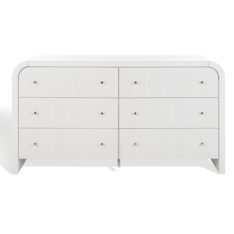 White and Gold 6-Drawer Double Dresser with Dovetail Drawer
