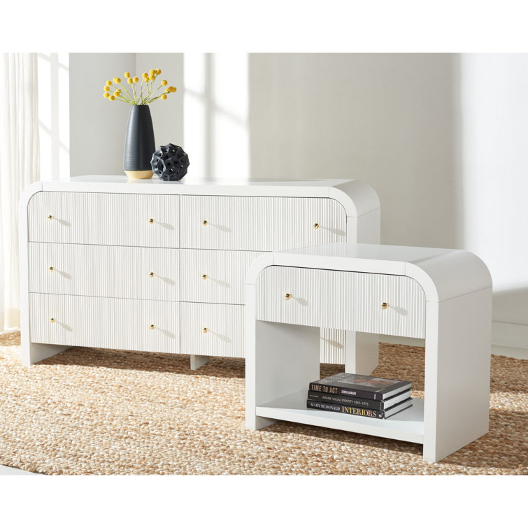 White and Gold 6-Drawer Double Dresser with Dovetail Drawer