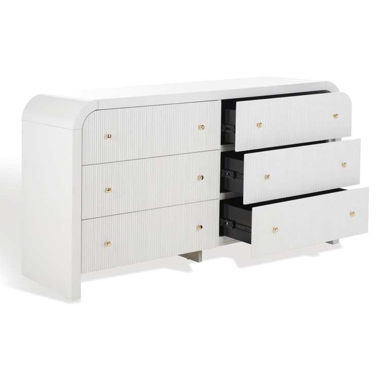 White and Gold 6-Drawer Double Dresser with Dovetail Drawer