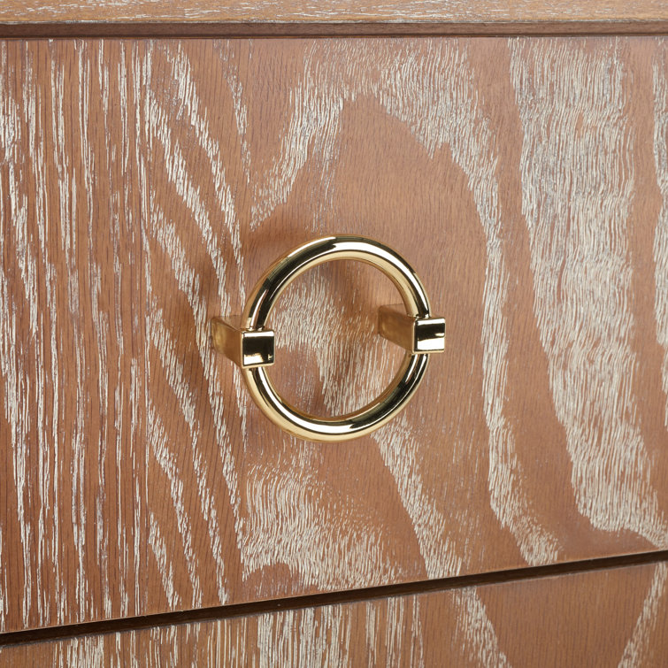 Rustic Oak 6-Drawer Transitional Dresser with Brass Hardware