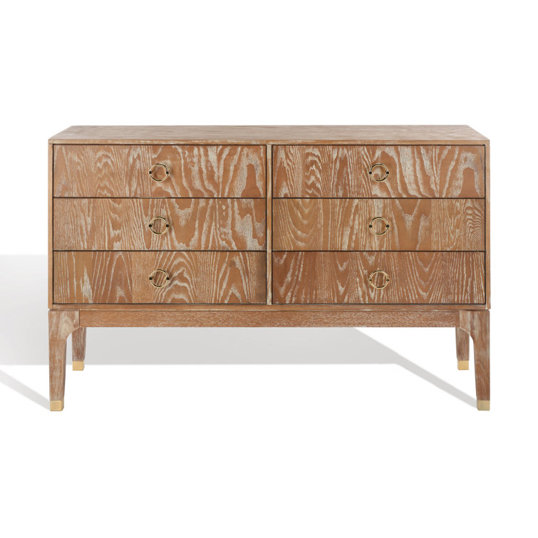 Rustic Oak 6-Drawer Transitional Dresser with Brass Hardware