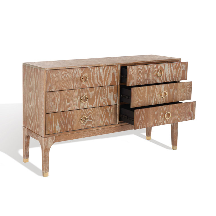 Rustic Oak 6-Drawer Transitional Dresser with Brass Hardware