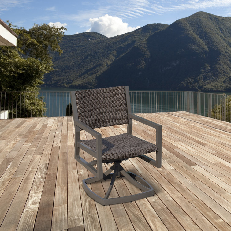 Venice Grey Taupe Swivel Patio Dining Armchair with Synthetic Wicker Weave