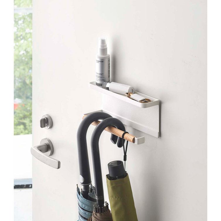 White Steel and Wood Magnetic Entryway Organizer