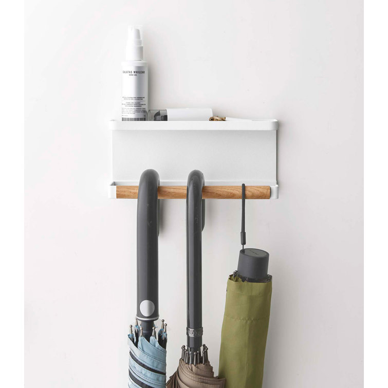 White Steel and Wood Magnetic Entryway Organizer