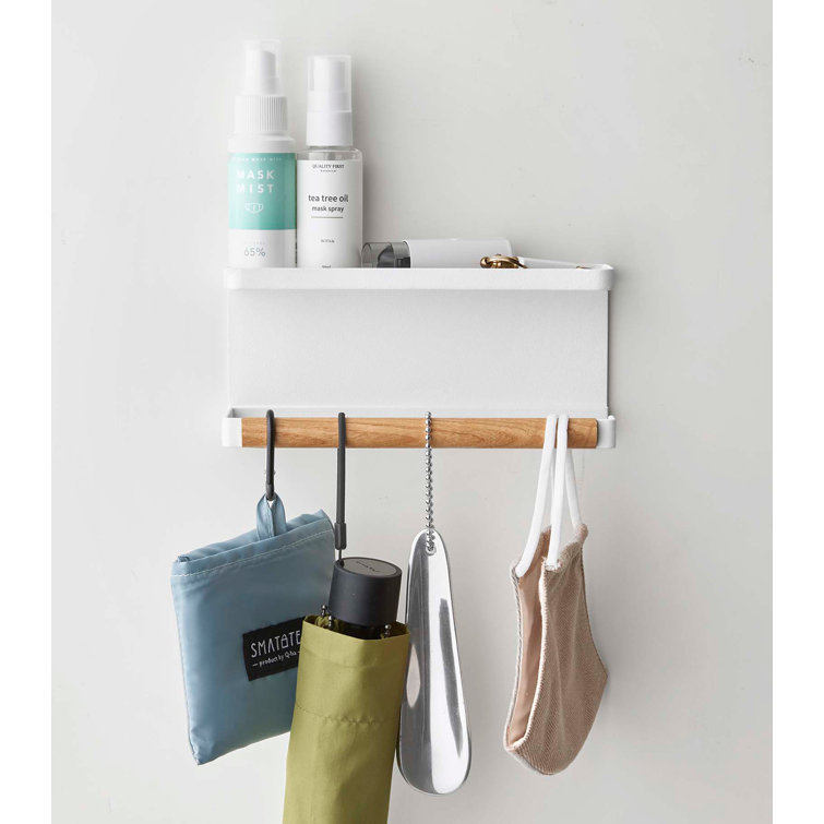White Steel and Wood Magnetic Entryway Organizer