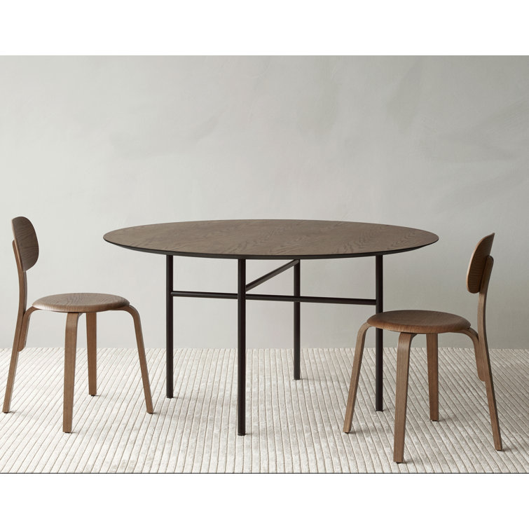 Round Dark Stained Oak Scandinavian Dining Table for Eight