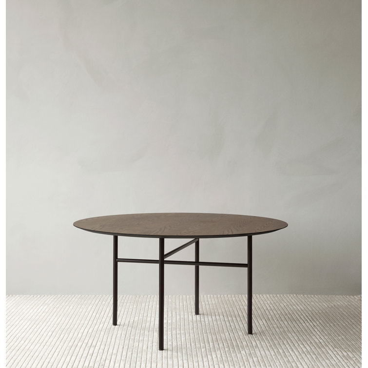 Round Dark Stained Oak Scandinavian Dining Table for Eight