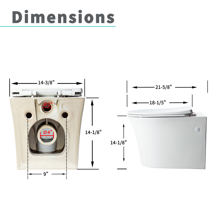 Glossy White Ceramic Elongated Wall Mounted Toilet with Soft Close Seat