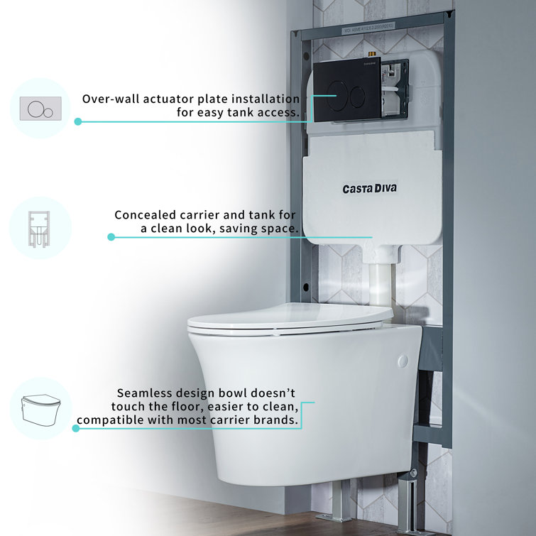 Glossy White Ceramic Elongated Wall Mounted Toilet with Soft Close Seat