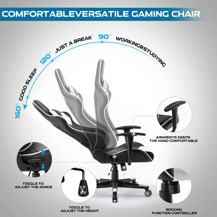 Classic Swivel Gaming Chair with Cushioned Faux Leather, White