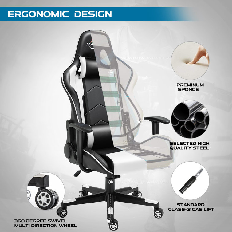 Classic Swivel Gaming Chair with Cushioned Faux Leather, White