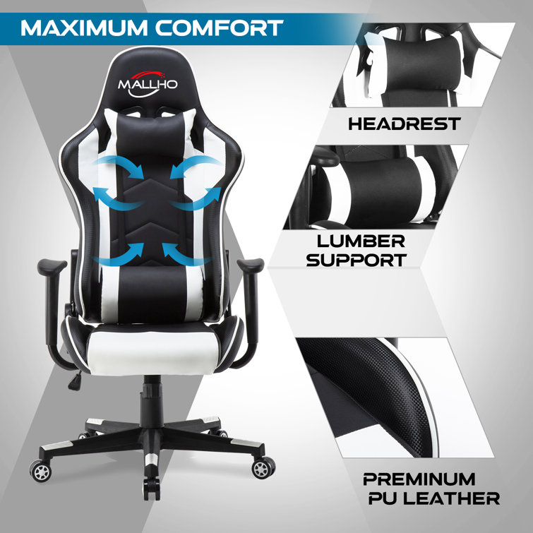 Classic Swivel Gaming Chair with Cushioned Faux Leather, White