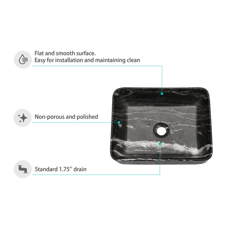Black and Gray Marble Ceramic Rectangular Vessel Sink