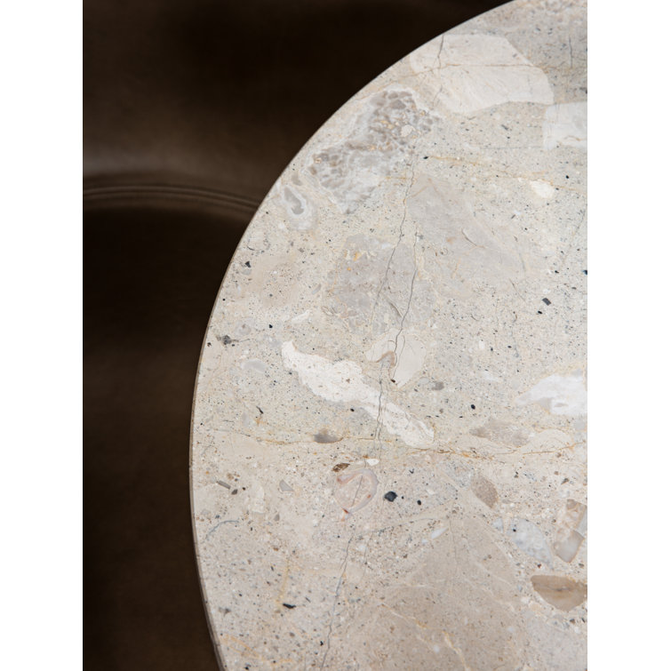 Round Black Stained Oak and Marble Extendable Dining Table