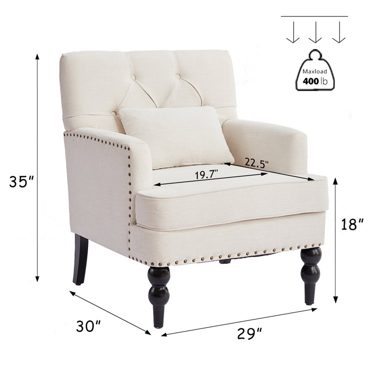 Beige Tufted Armchair Set with Dark Wood Legs