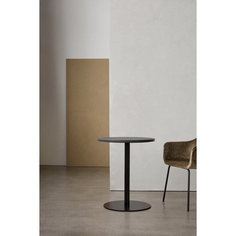 Round Black Stained Oak and Marble Extendable Dining Table