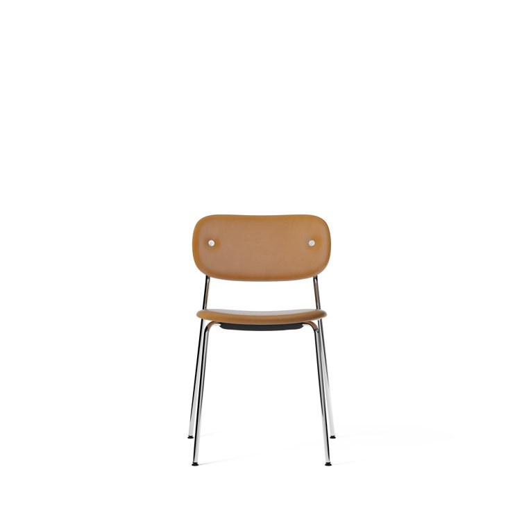 Cognac Genuine Leather Upholstered Side Chair with Chrome Frame