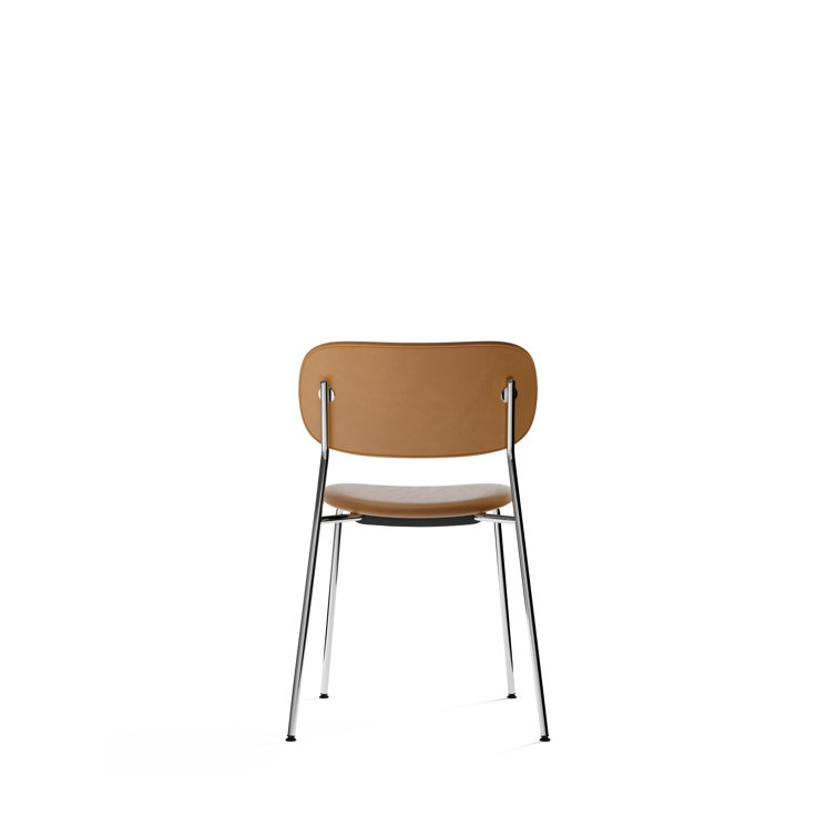 Cognac Genuine Leather Upholstered Side Chair with Chrome Frame