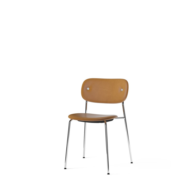Cognac Genuine Leather Upholstered Side Chair with Chrome Frame