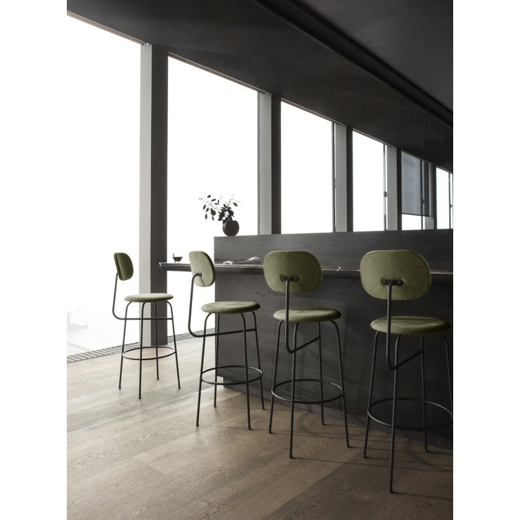 Afteroom Plus Dakar Black Genuine Leather Bar Chair with Steel Frame