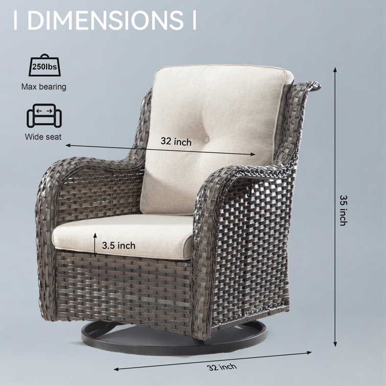 Beige Wicker Swivel Patio Chairs with Cushions, Set of 4