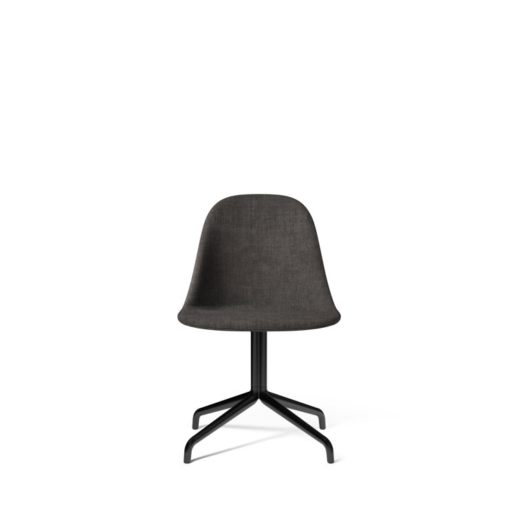 Black Steel Upholstered Swivel Side Chair with Wool Seat