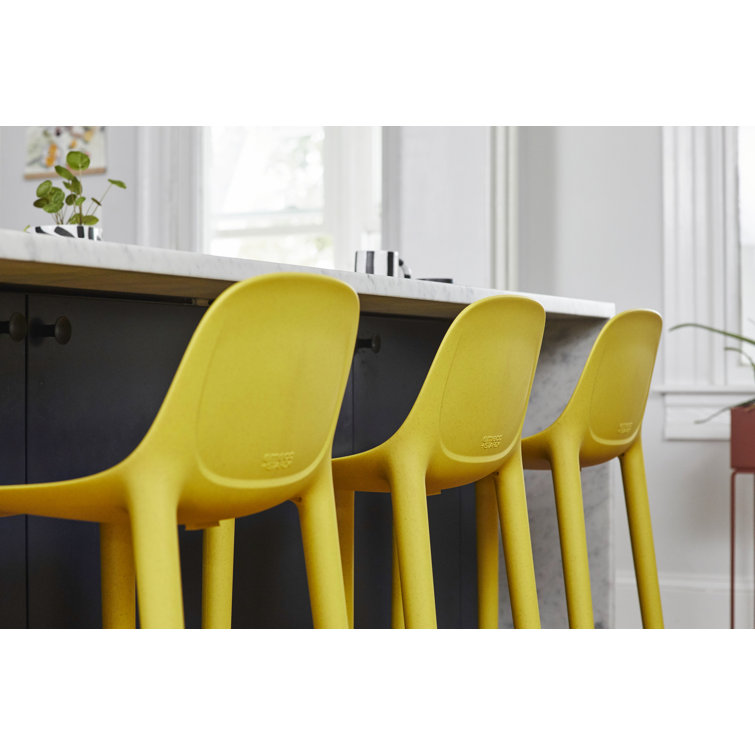 Yellow Reclaimed Wood and Polypropylene Bar Stool
