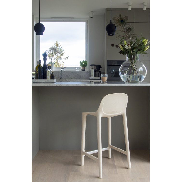 White Recycled Polypropylene and Wood Counter Stool